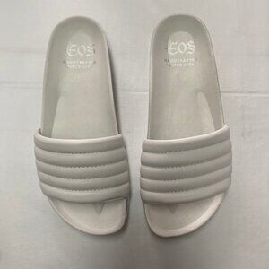 EOS, white leather slip on sandals